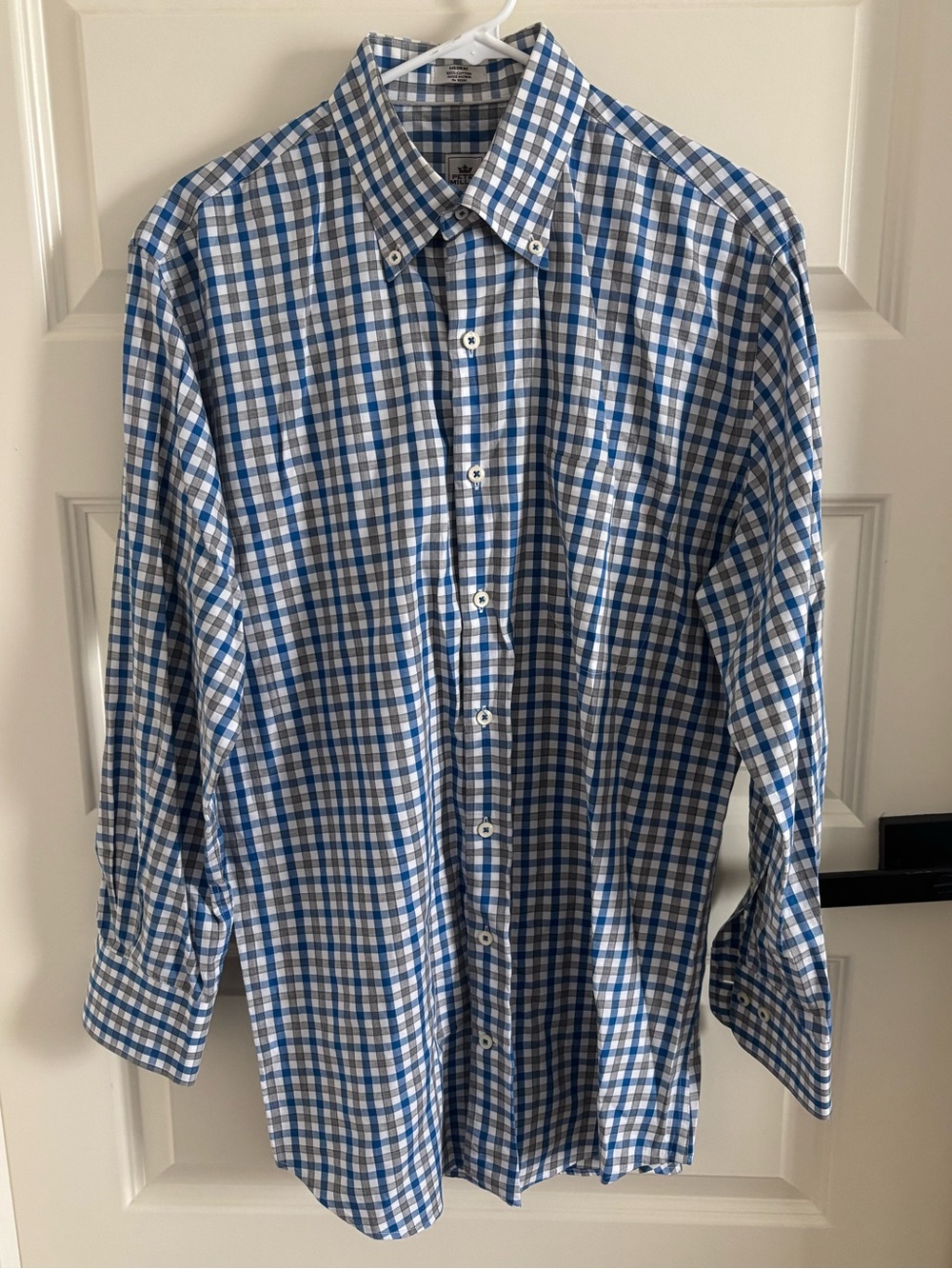 Peter Millar Blue and White Gingham Button-Down Shirt